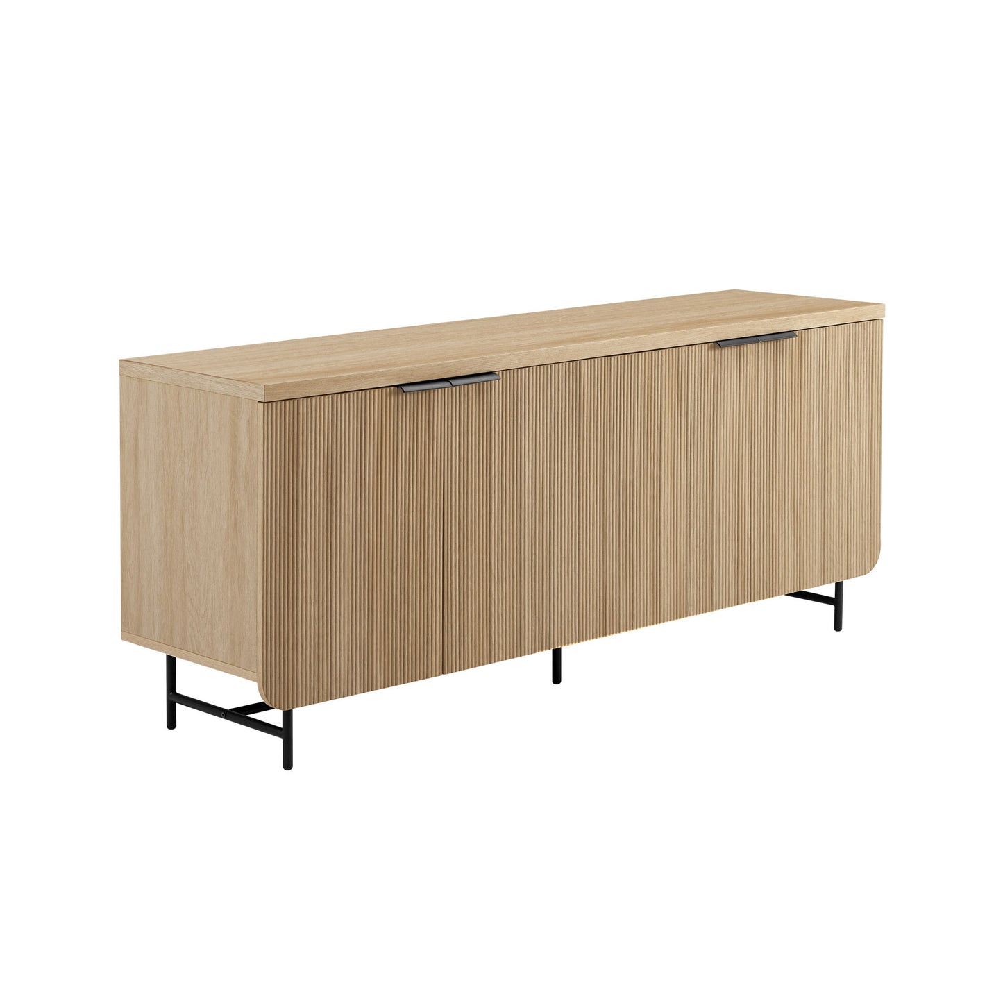 Modern Fluted-Door Minimalist Storage Sideboard – Coastal Oak / Black