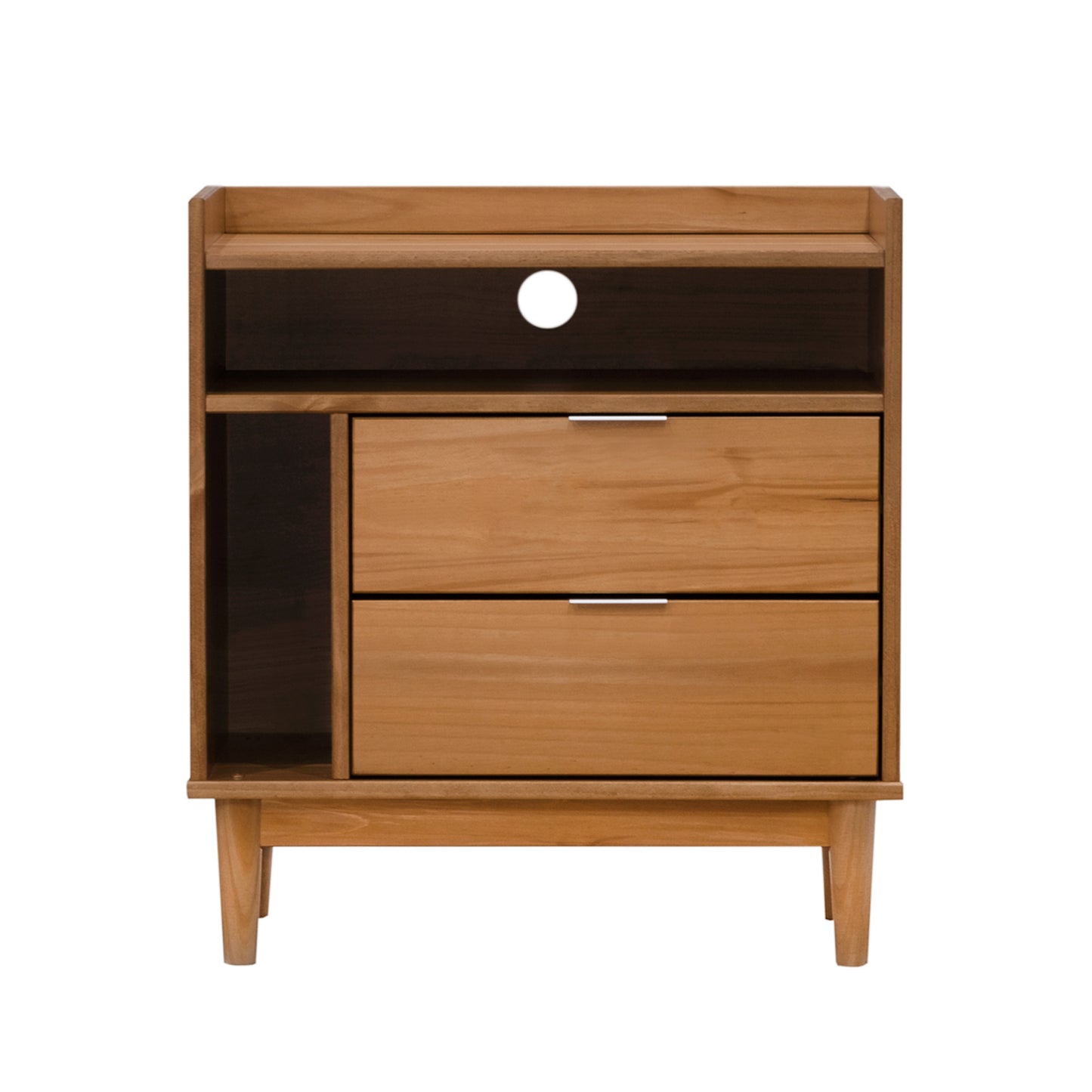 Mid-Century Modern Solid Wood 2-Drawer Gallery Nightstand - Caramel