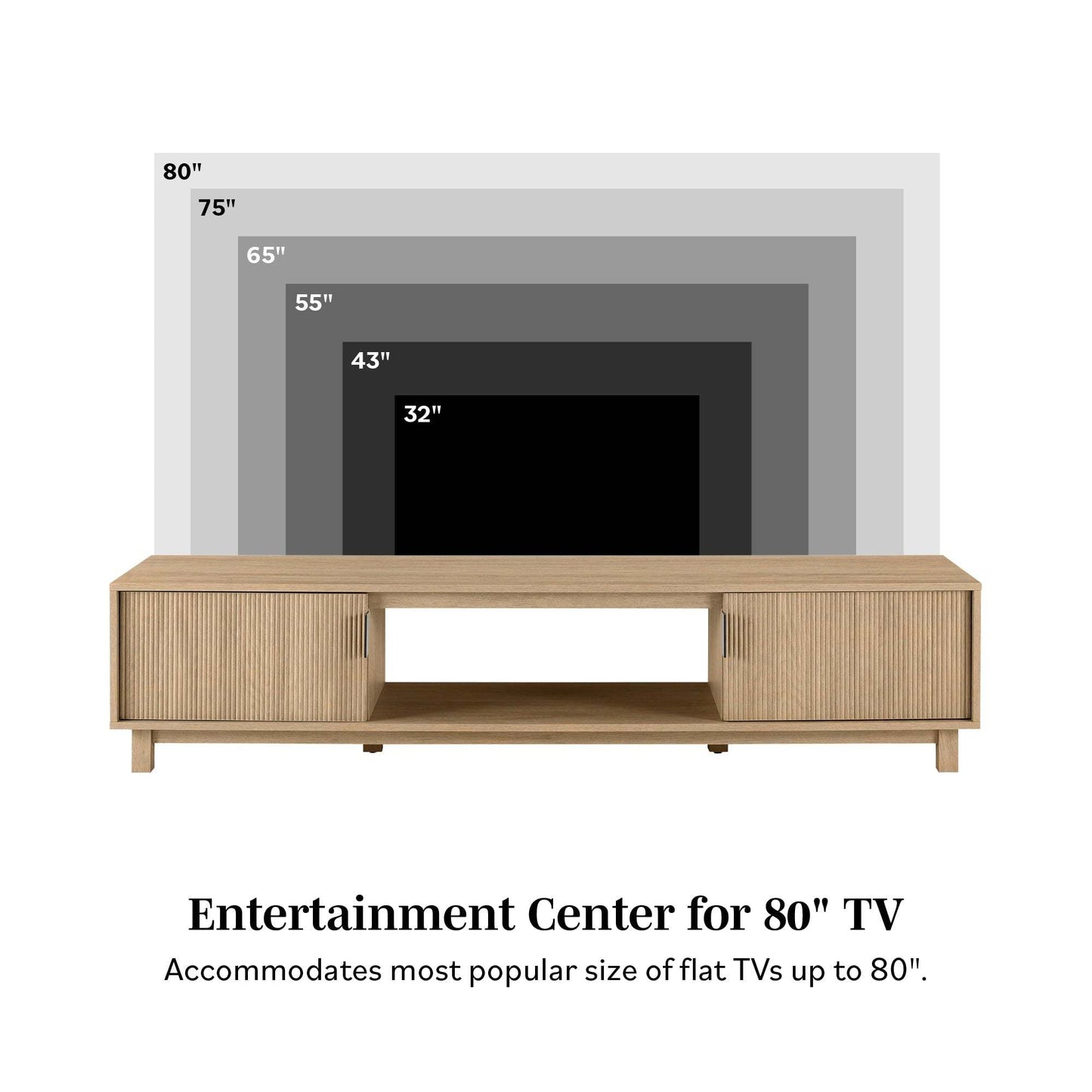 Modern Fluted-Door Minimalist TV Stand for TVs up to 80 inches – Coastal Oak