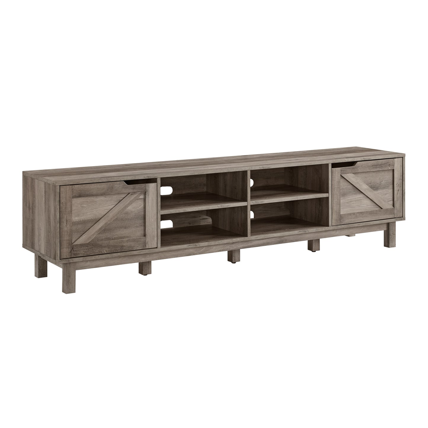 Rustic Barndoor Open-Storage TV Stand for TVs up to 80 inches – Grey Wash